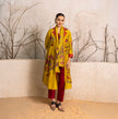 Yellow Silk Chanderi Chintz Printed Front Open Dress (1 PC)