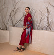 Red Silk Chanderi Printed Front Open Dress (1 PC)