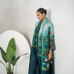Blue Fades Gently From Mint To Midnight Thin Chanderi Hand-Painted Garden Printed Stole (1 PC)