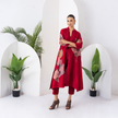 Maroon Silk Chanderi Leaf Printed Dress (1 PC)