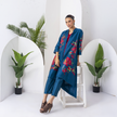 Indigo Silk Chanderi Printed Front Open Floral High-Low Dress (1 PC)