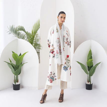 Ivory Silk Chanderi Printed High-Low Dress (1 PC)