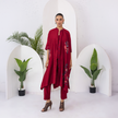 Maroon Silk Chanderi Printed Kaftan Style Dress (1 PC)