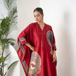 Maroon Silk Chanderi Bold Peacock Printed Zippered Kaftan (1 PC)