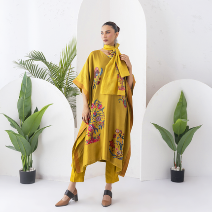 Mustard Silk Chanderi Chintz Printed Kaftan (1 PC)