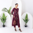 Chocolate Brown Silk Chanderi Printed Side Panel Dress (1 PC)