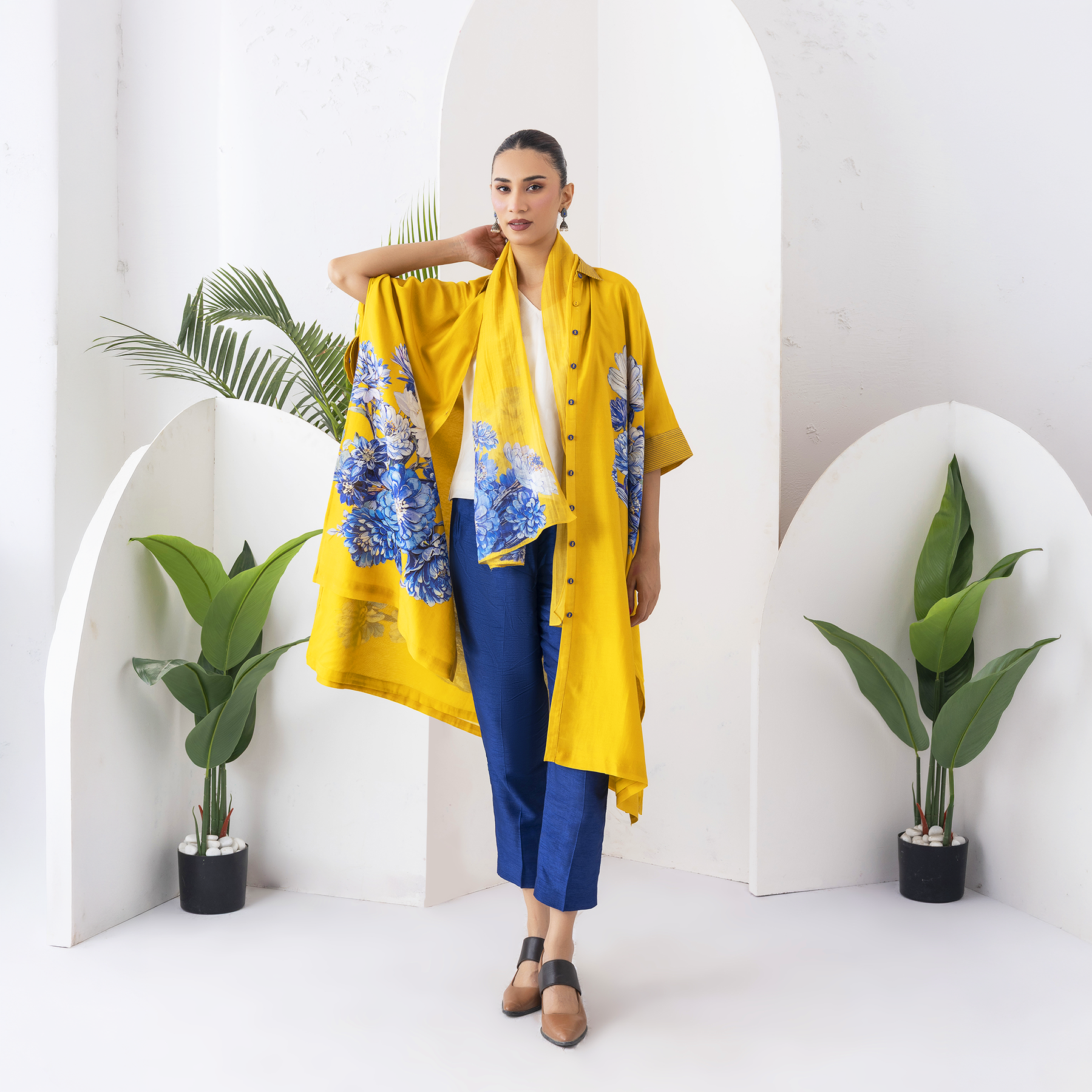 Yellow Thin Chanderi Printed Stole (1 PC)