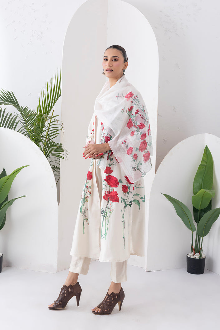 Ivory Thin Chanderi Printed Stole (1 PC)