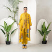 Yellow Silk Chanderi Front Open Striking Bird And Floral Printed Dress (1 PC)