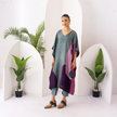 Sage Green & Salmon Pink Viscose Dupion Printed Kaftan (1 PC)