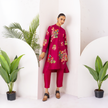 Hot Pink Silk Chanderi Floral Printed Shirt Style Tunic (1 PC)