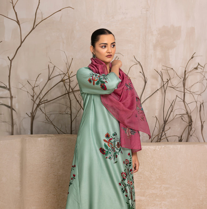 Old Rose Thin Chanderi Floral Printed Stole (1 PC)