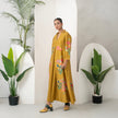 Mustard Silk Chanderi Front Pleat Detailed Colourful Floral Printed Dress (1 PC)