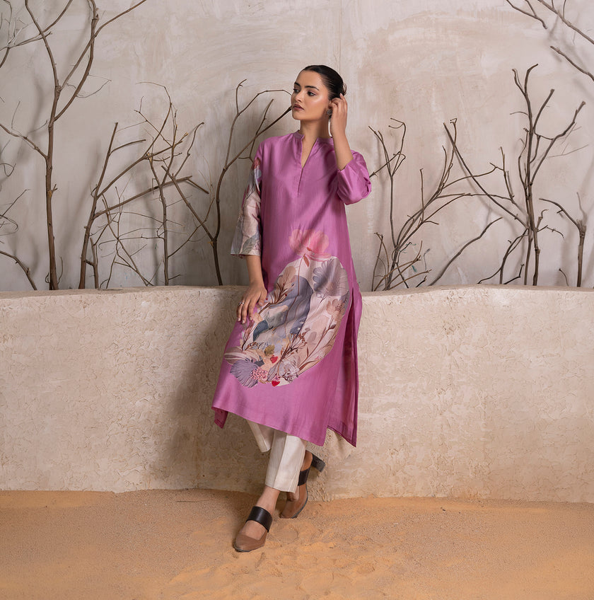 Lavender Silk Chanderi Printed Tunic (1 PC)