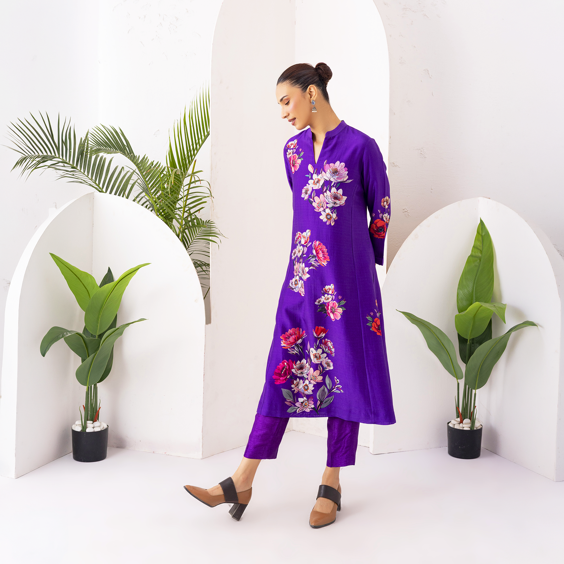 Purple Silk Chanderi Printed Tunic (1 PC)