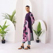 Salmon Pink & Wine Viscose Dupion Printed Dress (1 PC)