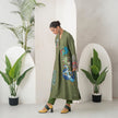 Leaf Green Silk Chanderi Front-Pleated Striking Peacock And Bird Printed Dress (1 PC)