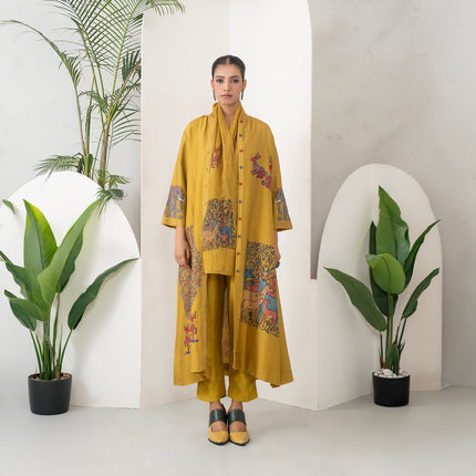 Mustard Silk Chanderi Traditional Inspired Printed Dress (1 PC)