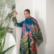 Indigo Thin Chanderi Tropical Floral Illustration Printed Stole (1 PC)