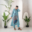 Sky Blue Silk Chanderi Striking Peacock Illustration Printed Tunic (1 PC)