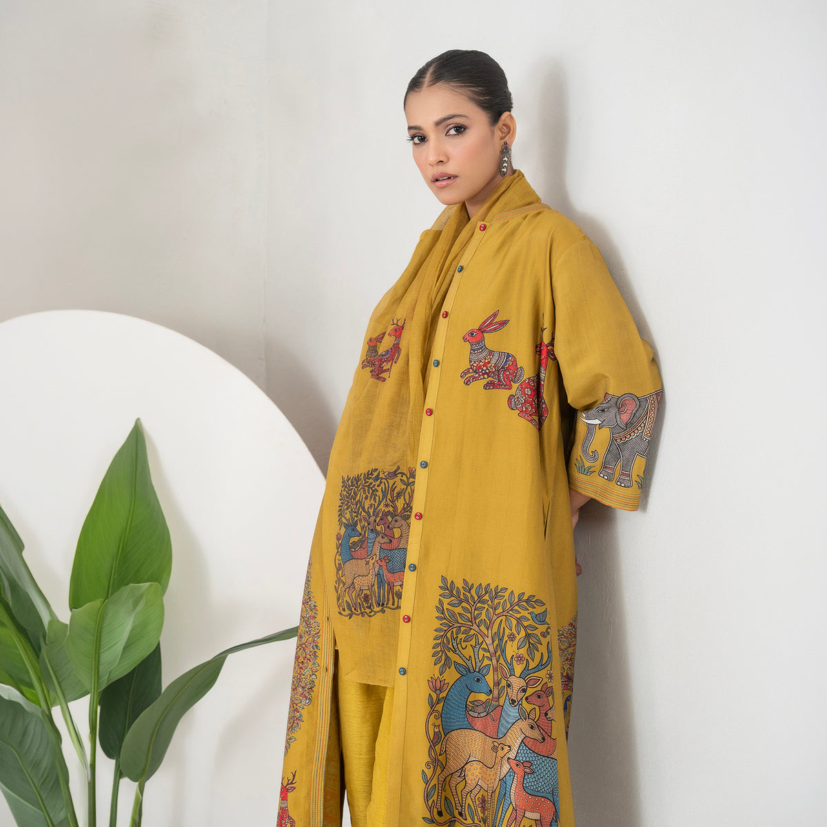 Mustard Thin Chanderi Meets Traditional Inspired Printed Stole (1 PC)