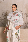 Ivory Silk Chanderi Floral Printed Front Open Dress (1 PC)
