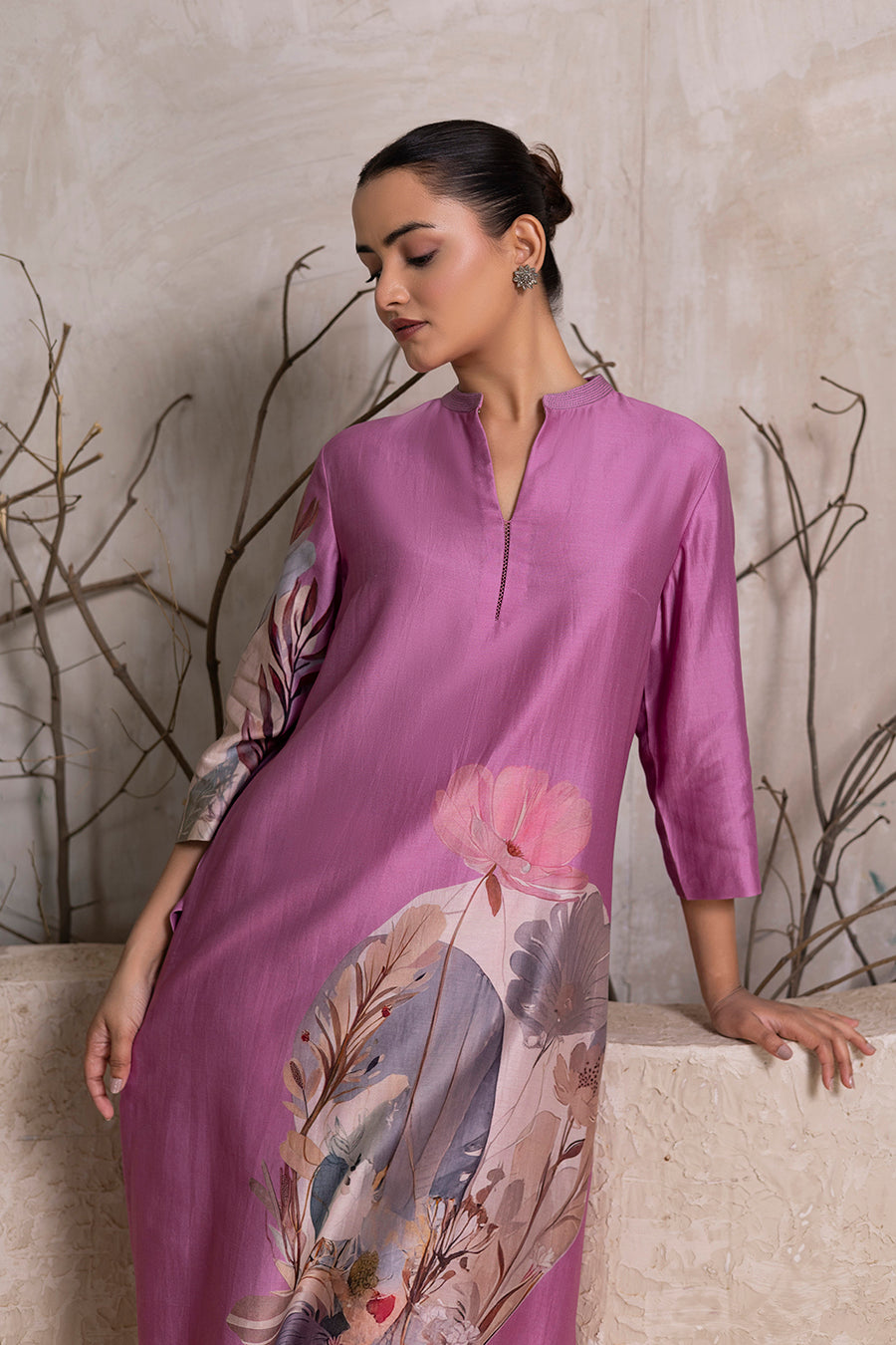 Lavender Silk Chanderi Printed Tunic (1 PC)