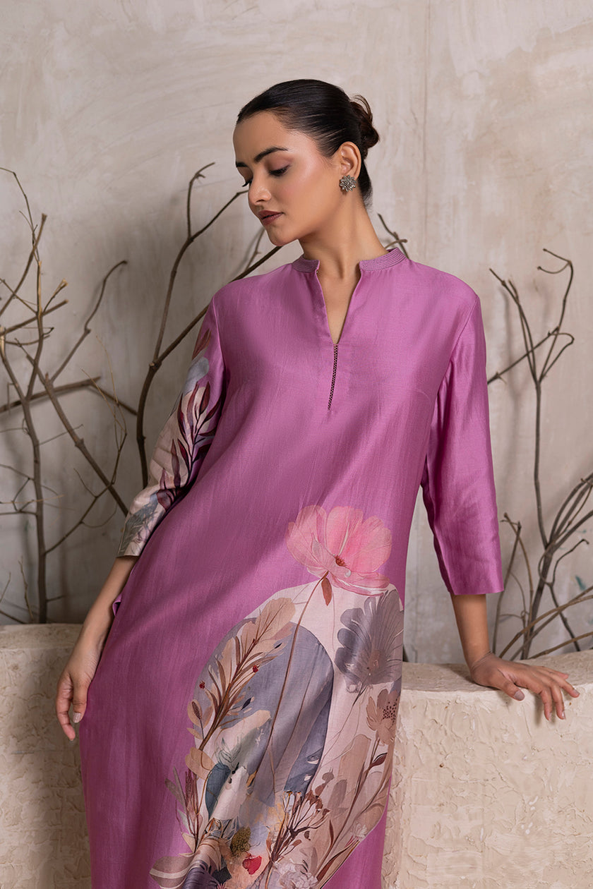 Lavender Silk Chanderi Printed Tunic (1 PC)