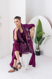 Wine Silk Chanderi Floral Printed Front Open Dress (1 PC)