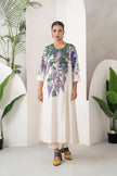 Ivory Silk Chanderi Side Panel Wisteria Printed Dress (1 PC)