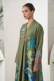 Leaf Green Silk Chanderi Front-Pleated Striking Peacock And Bird Printed Dress (1 PC)