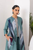 Sage Green Viscose Dupion Printed Dress (1 PC)