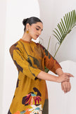Mustard & Brown Viscose Dupion Printed Tunic (1 PC)