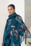 Indigo Silk Chanderi Playful Aquatic Motif Printed Dress (1 PC)