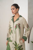 Beige Silk Chanderi Nature-Inspired Printed Dress (1 PC)
