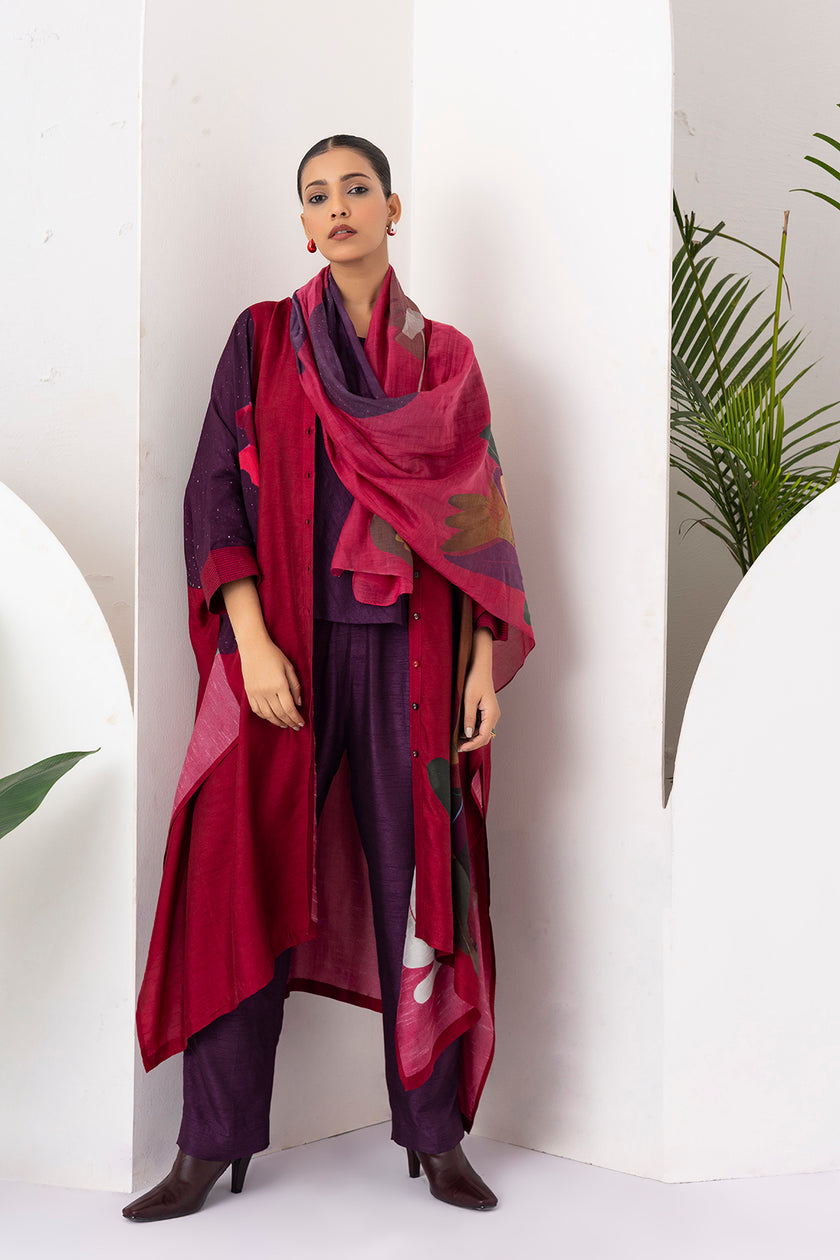 Red Thin Chanderi Printed Stole (1 PC)