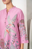 Salmon Pink Silk Chanderi Printed Intricate Bird And Floral Printed Tunic (1 PC)