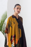 Mustard & Brown Viscose Dupion Printed Kaftan Style Dress (1 PC)