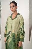 Shades Of Green Silk Chanderi Lush Jungle Printed Dress (1 PC)