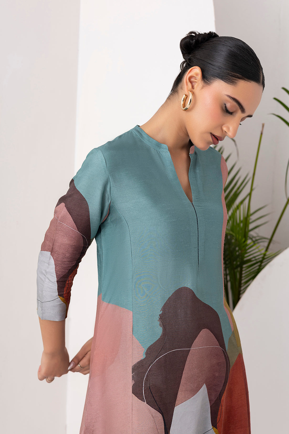 Multicoloured Viscose Dupion Printed Tunic (1 PC)