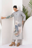 Grey Viscose Dupion Printed Tunic (1 PC)