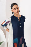 Blue & Ivory Viscose Dupion Printed Tunic (1 PC)