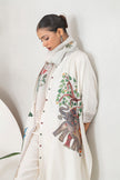 Ivory Silk Chanderi Elephant And Tropical Foliage Printed Kaftan (1 PC)
