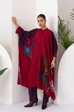 Red Viscose Dupion Printed Kaftaan Style Dress (1 PC)