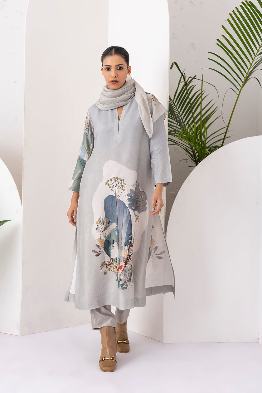 Grey Thin Chanderi Printed Stole (1 PC)