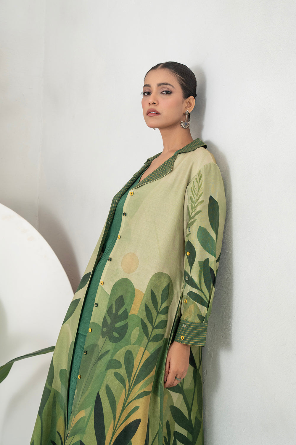 Shades Of Green Silk Chanderi Lush Jungle Printed Dress (1 PC)