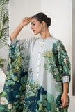 Ivory Silk Chanderi Vivid Garden Illustration Printed Kaftan (1 PC)