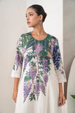 Ivory Silk Chanderi Side Panel Wisteria Printed Dress (1 PC)