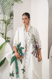 Ivory Silk Chanderi Elephant And Tropical Foliage Printed Kaftan (1 PC)