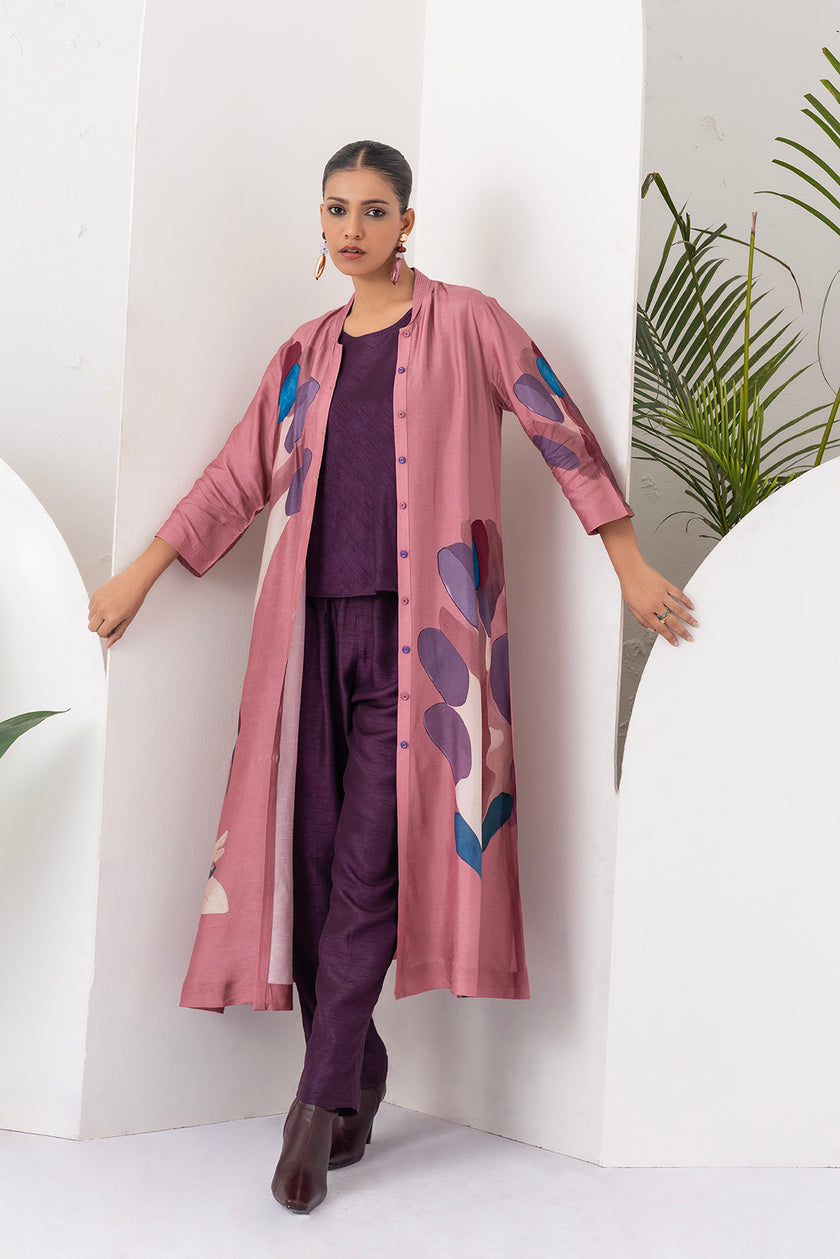 Salmon Pink Viscose Dupion Printed Dress (1 PC)